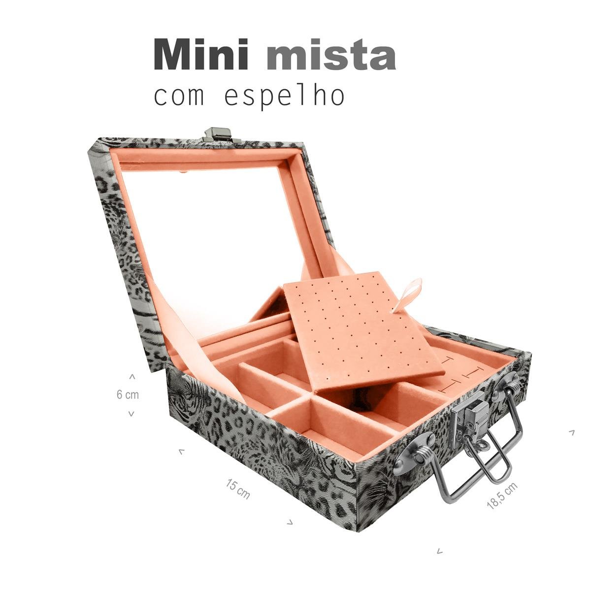 Maleta Mini Mista Cara de Onça Tigre Cinza Com Espelho - Sob Encomenda