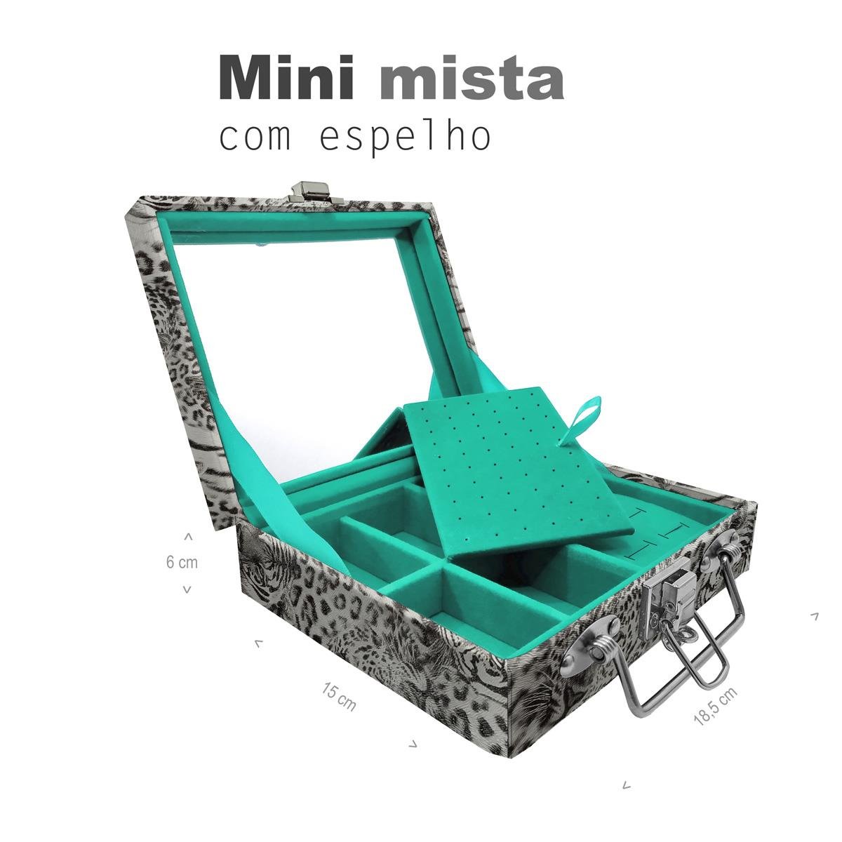 Maleta Mini Mista Cara de Onça Tigre Cinza Com Espelho - Sob Encomenda