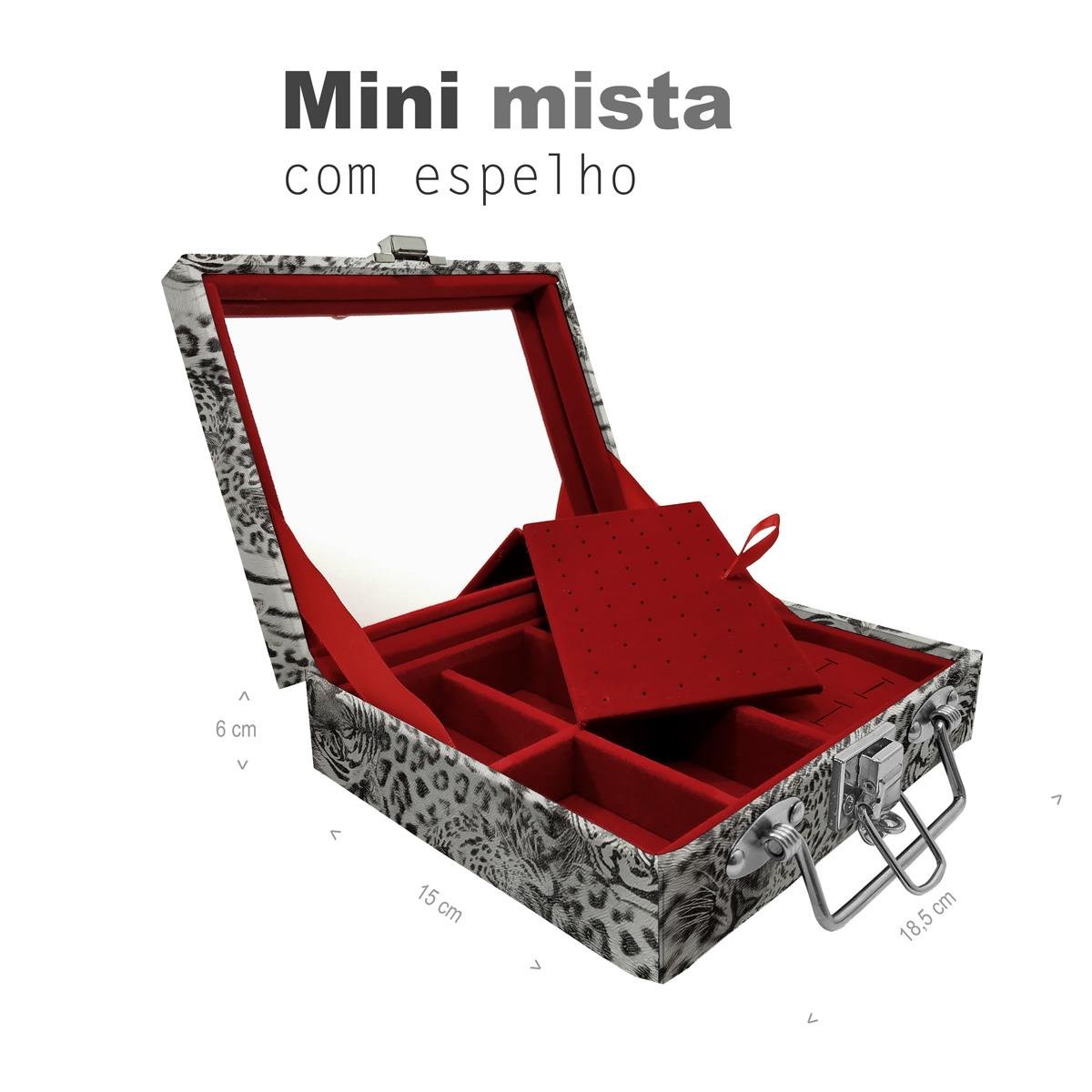Maleta Mini Mista Cara de Onça Tigre Cinza Com Espelho - Sob Encomenda