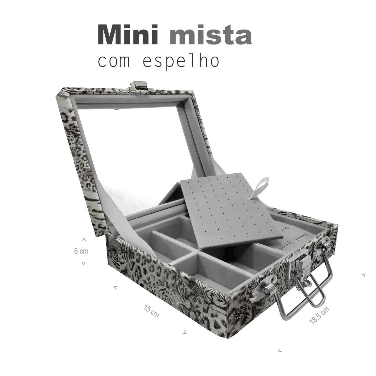Maleta Mini Mista Cara de Onça Tigre Cinza Com Espelho - Sob Encomenda