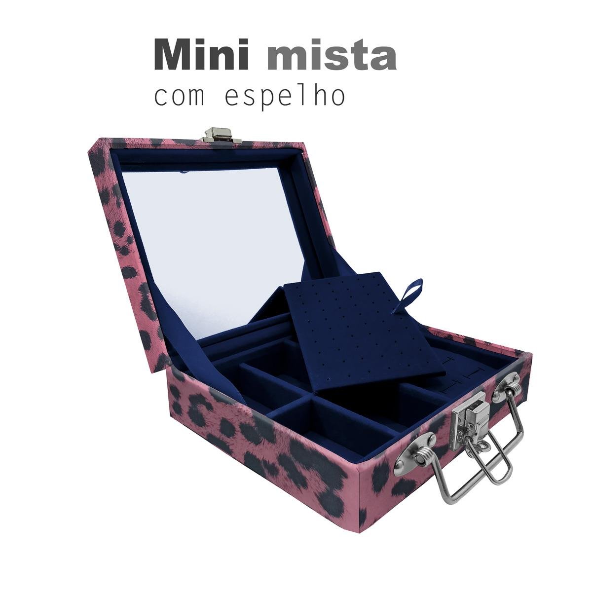 Maleta Mini Mista Com Espelho Hiena Rosa - Sob Encomenda