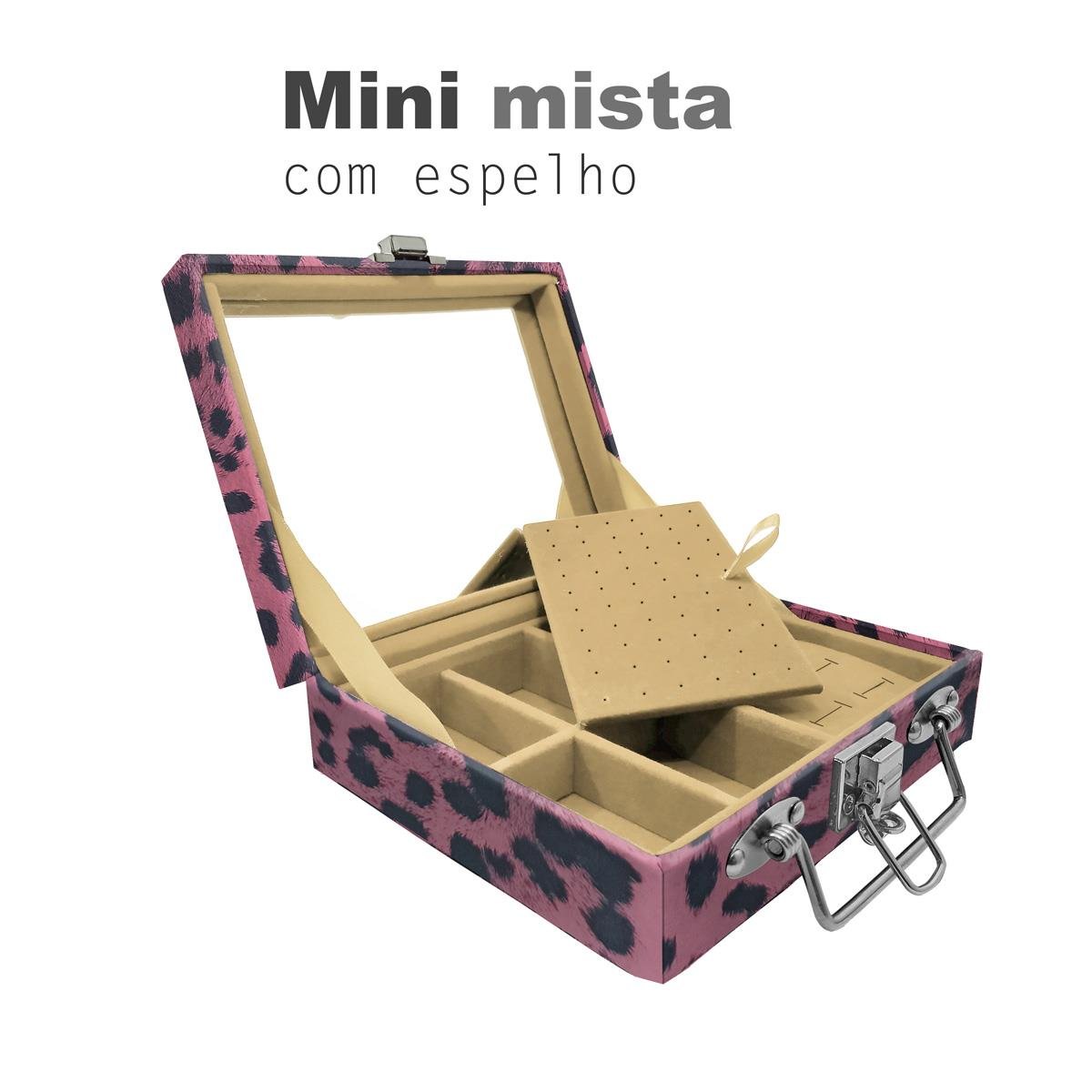 Maleta Mini Mista Com Espelho Hiena Rosa - Sob Encomenda
