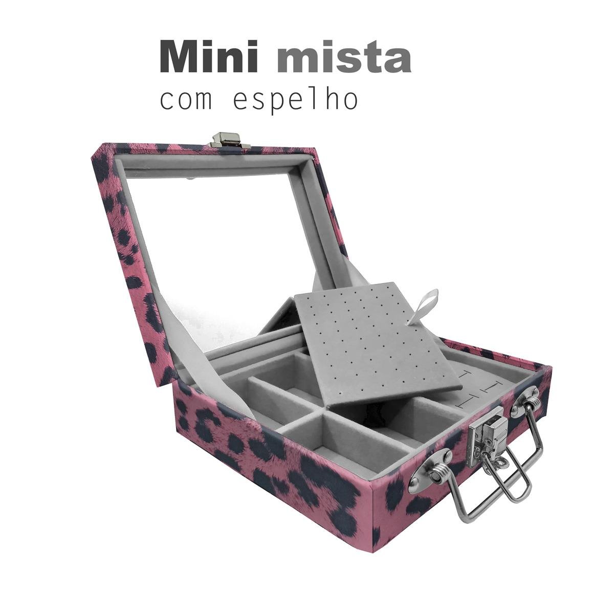 Maleta Mini Mista Com Espelho Hiena Rosa - Sob Encomenda