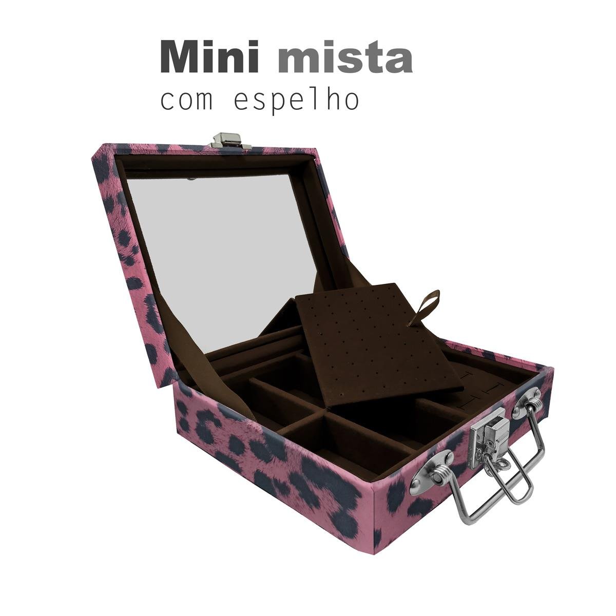 Maleta Mini Mista Com Espelho Hiena Rosa - Sob Encomenda