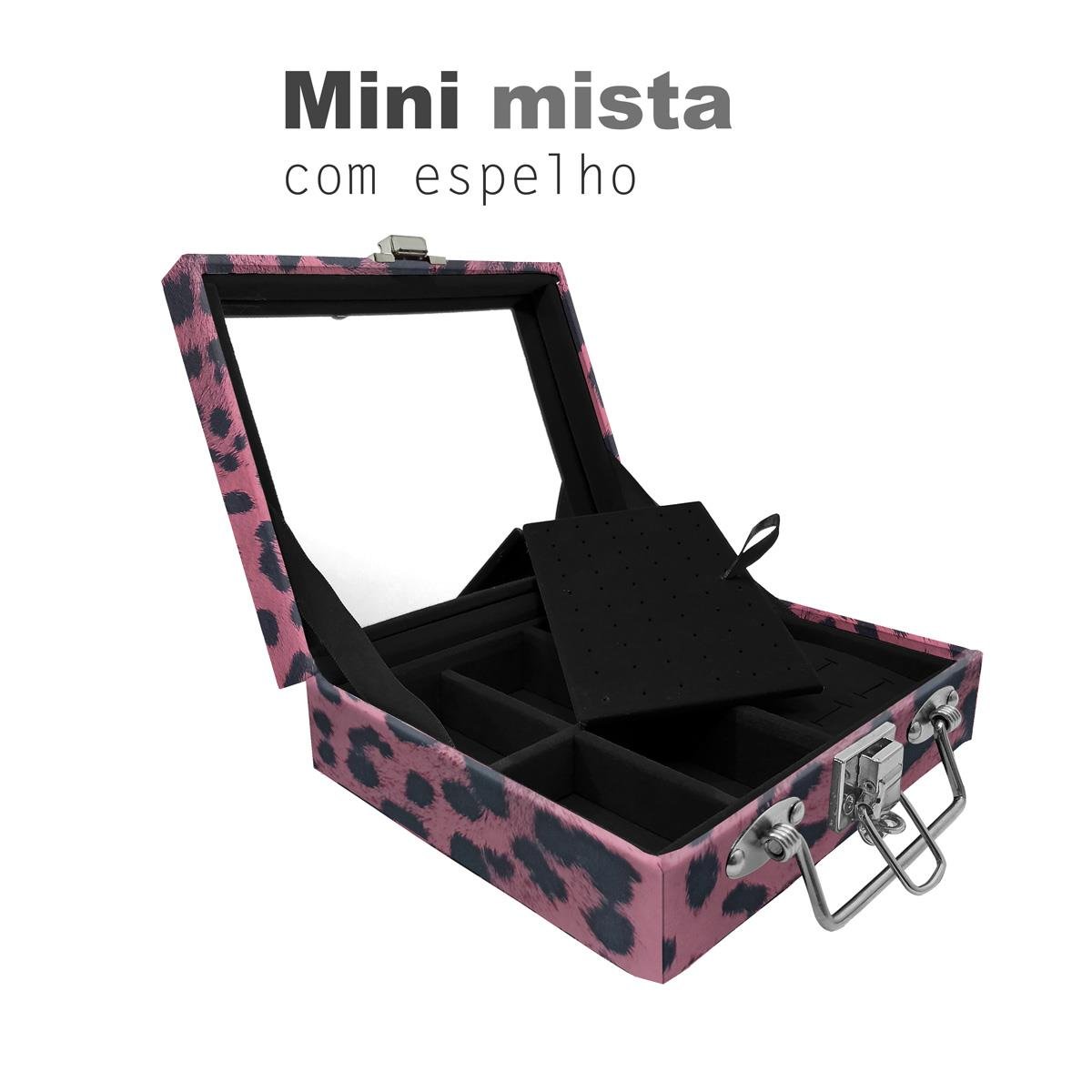 Maleta Mini Mista Com Espelho Hiena Rosa - Sob Encomenda