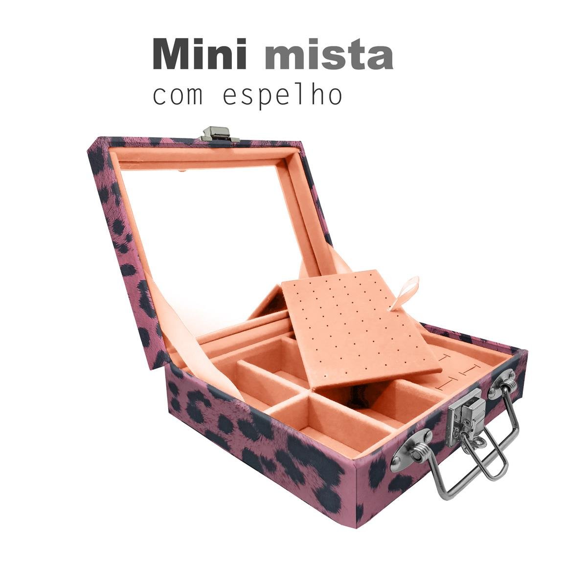 Maleta Mini Mista Com Espelho Hiena Rosa - Sob Encomenda