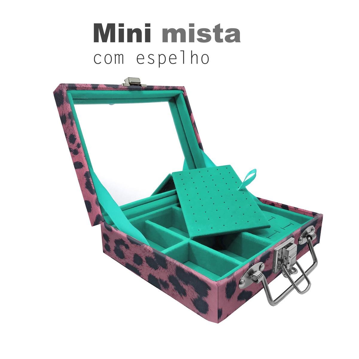 Maleta Mini Mista Com Espelho Hiena Rosa - Sob Encomenda
