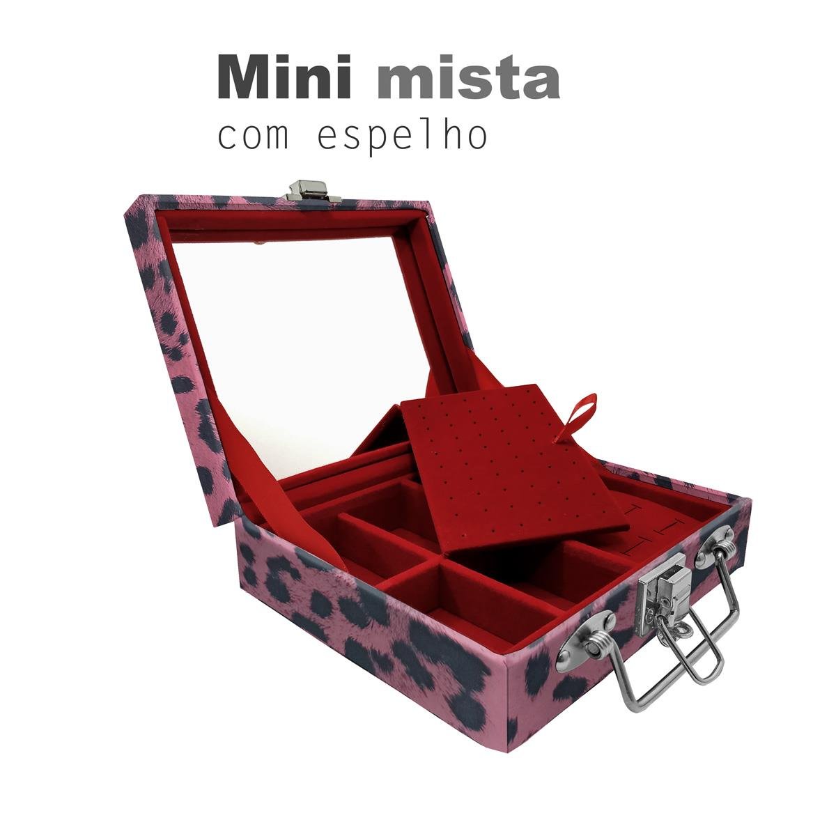 Maleta Mini Mista Com Espelho Hiena Rosa - Sob Encomenda