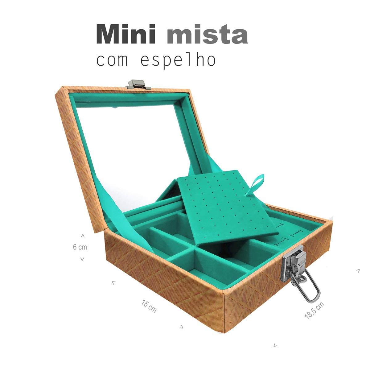 Estojo Maleta Porta Jóias Mini Mista Dijon Dourado Com Espelho Sem Alça