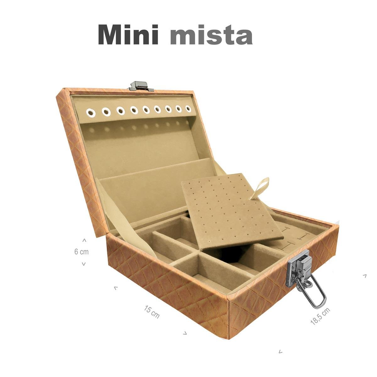 Estojo Maleta Porta Jóias Mini Mista Dijon Dourado Sem Alça