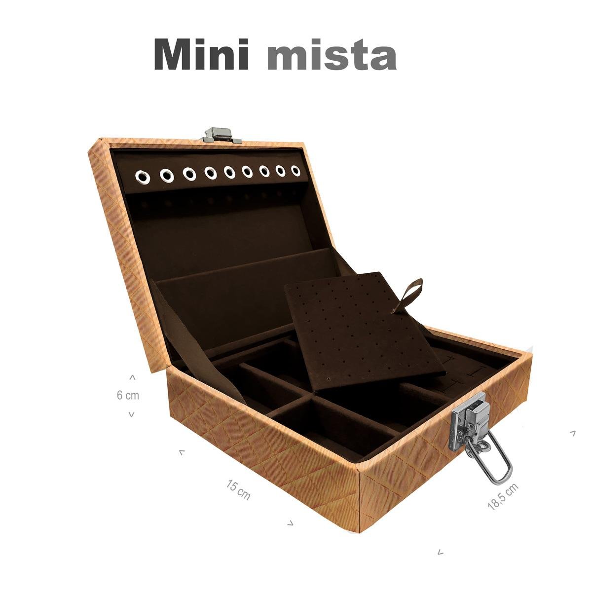 Estojo Maleta Porta Jóias Mini Mista Dijon Dourado Sem Alça