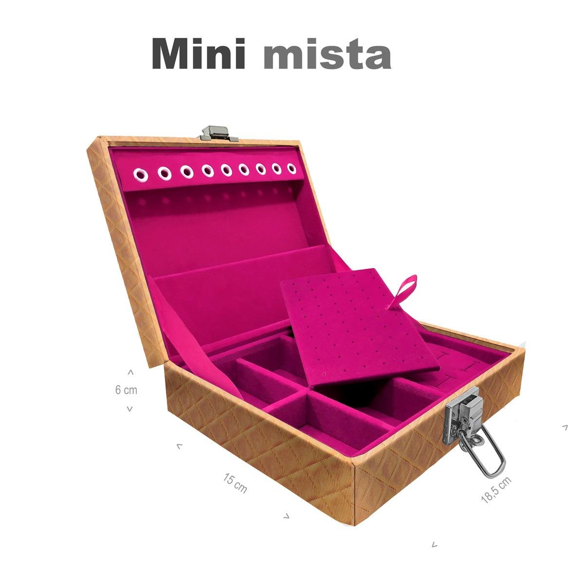 Estojo Maleta Porta Jóias Mini Mista Dijon Dourado Sem Alça