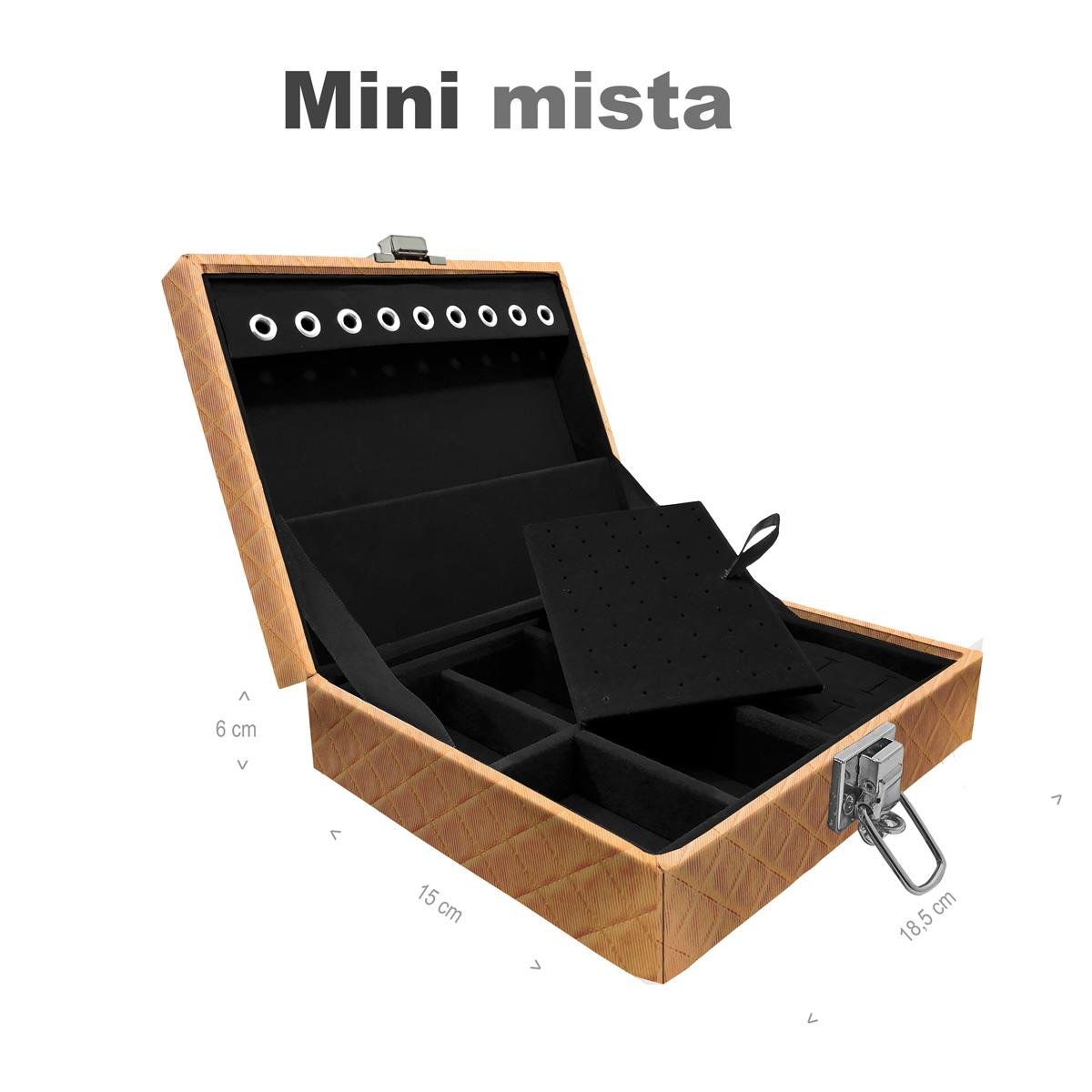 Estojo Maleta Porta Jóias Mini Mista Dijon Dourado Sem Alça