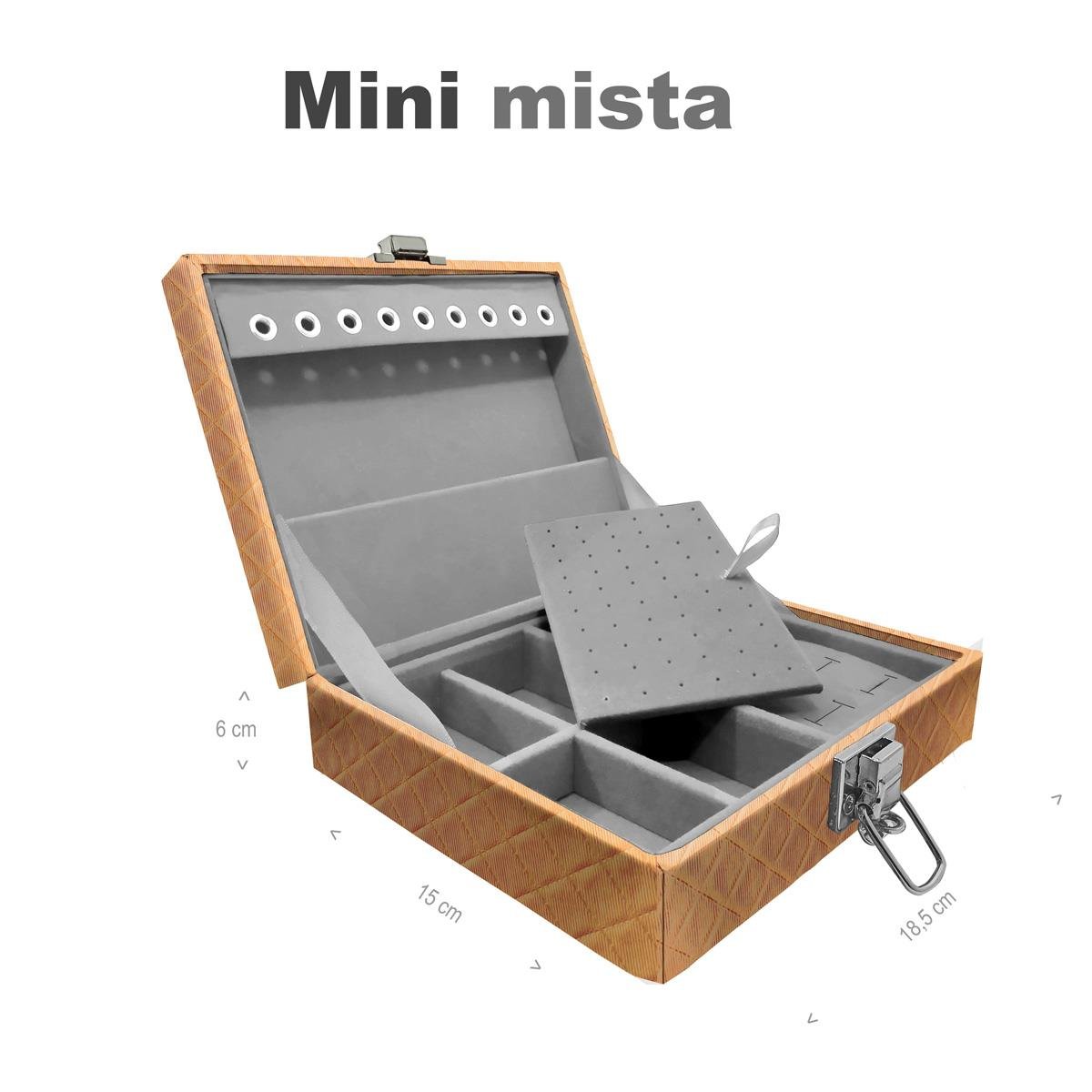 Estojo Maleta Porta Jóias Mini Mista Dijon Dourado Sem Alça