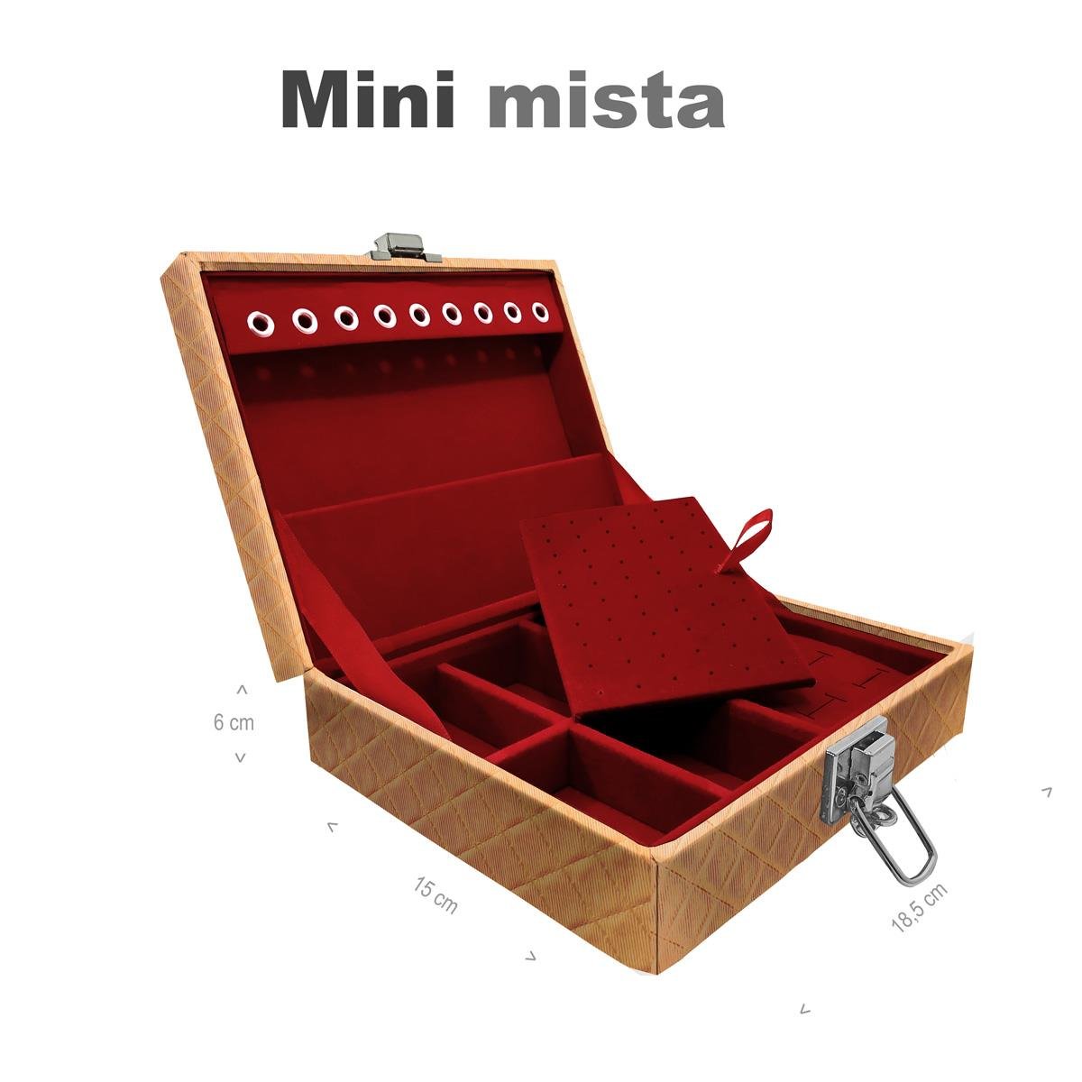 Estojo Maleta Porta Jóias Mini Mista Dijon Dourado Sem Alça