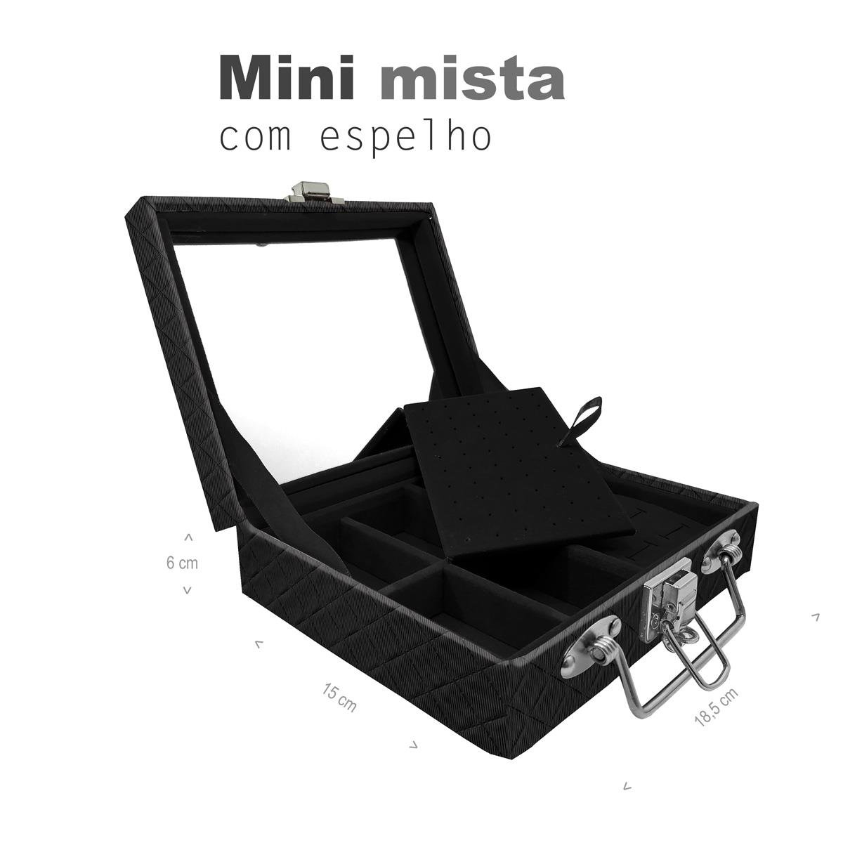 Maleta Mini Mista Dijon Preto Com Espelho - Sob Encomenda