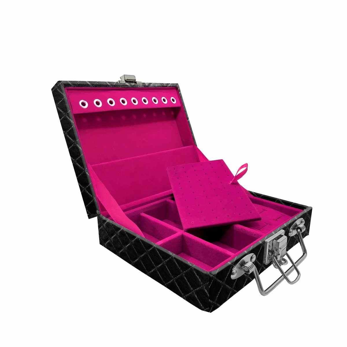 Estojo Maleta Porta Jóias Mini Mista Dijon Preto Metalizado