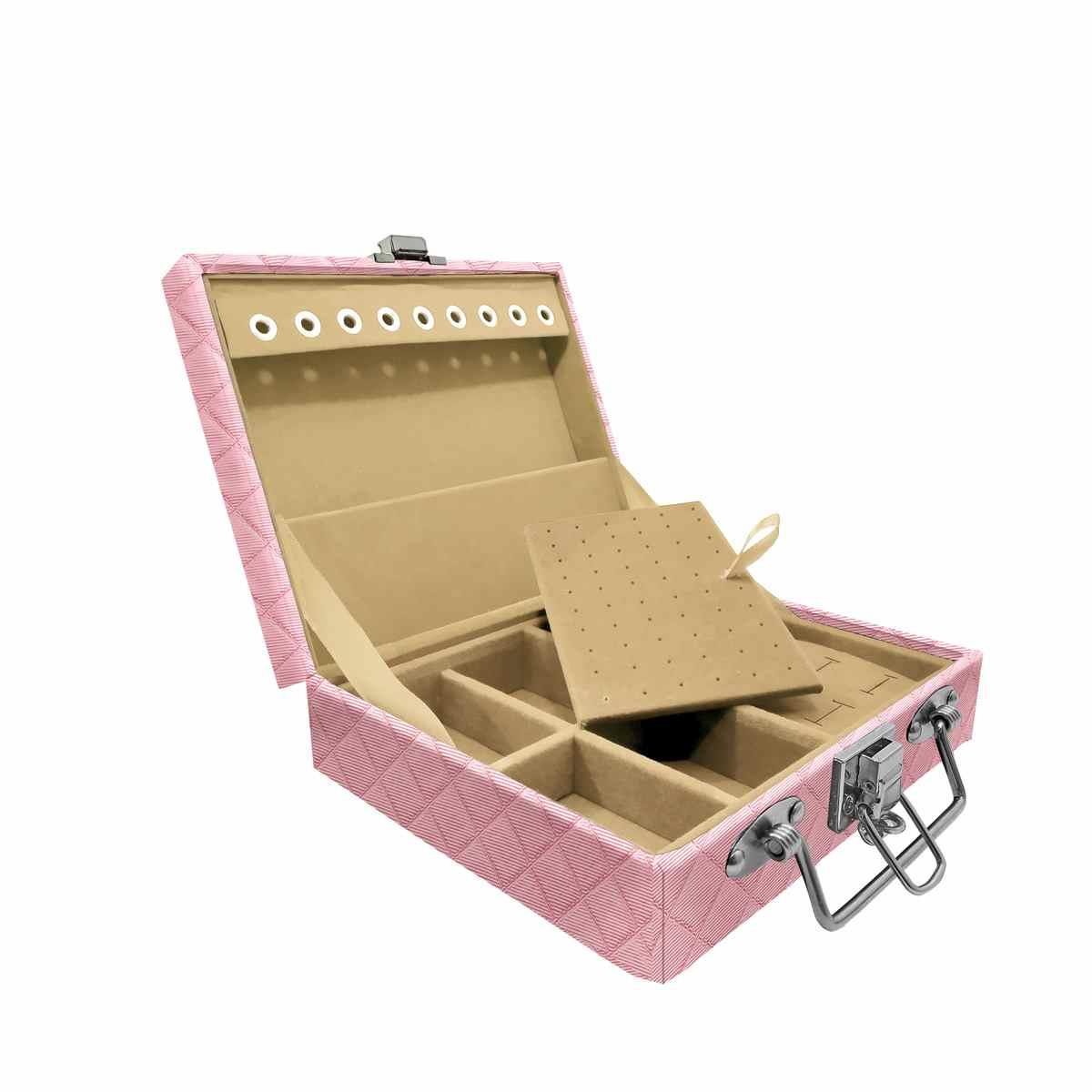 Estojo Maleta Porta Jóias Mini Mista Dijon Rosa Bebê Metalizado
