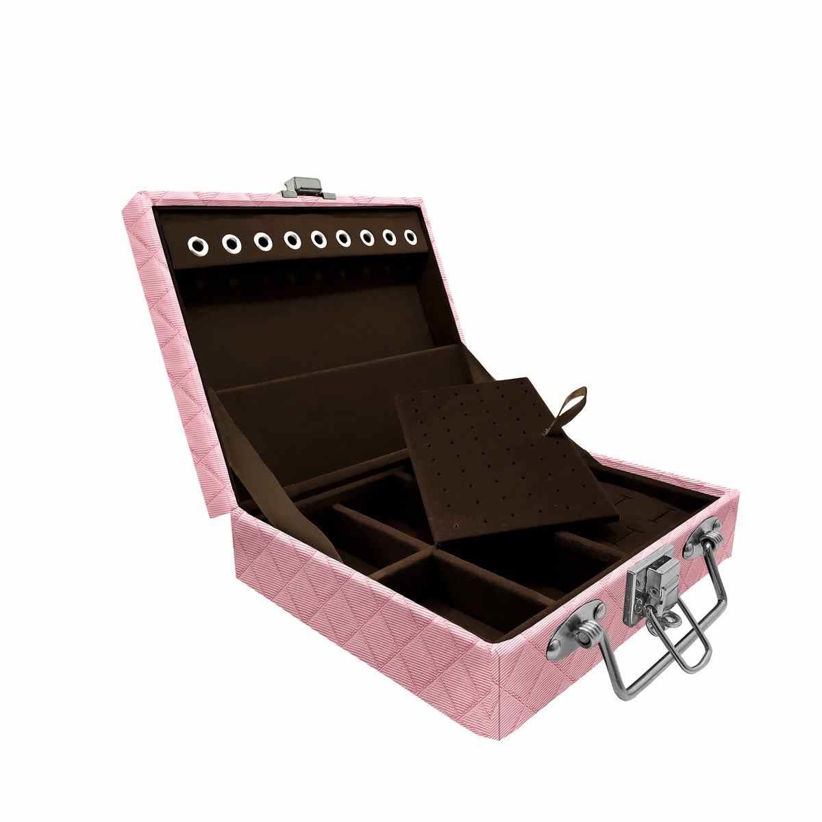 Estojo Maleta Porta Jóias Mini Mista Dijon Rosa Bebê Metalizado