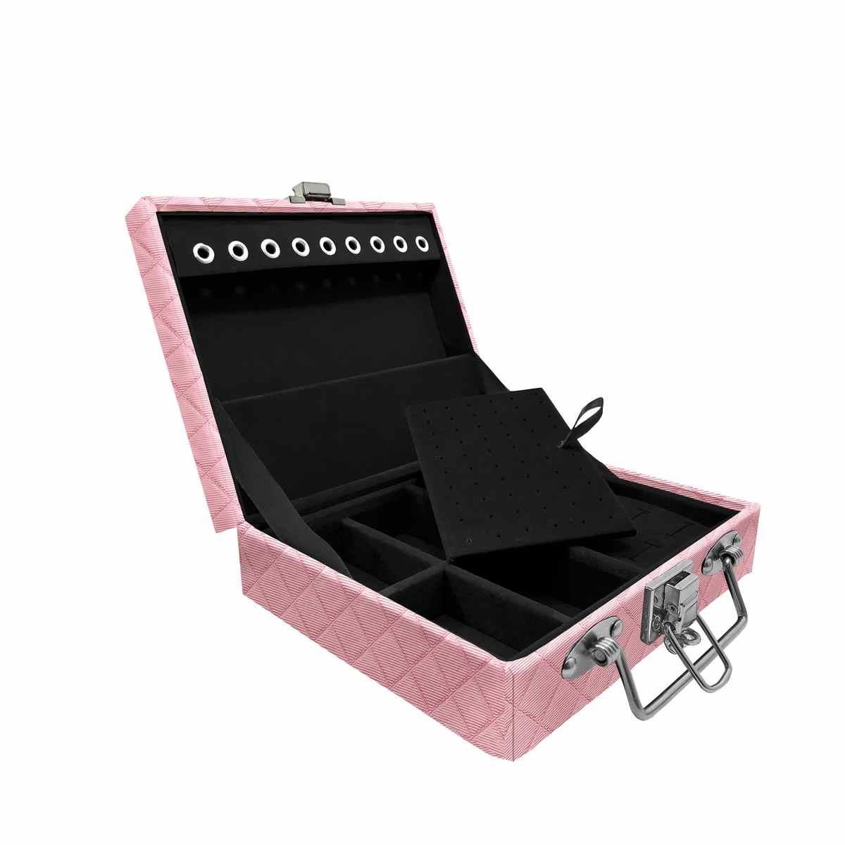 Estojo Maleta Porta Jóias Mini Mista Dijon Rosa Bebê Metalizado