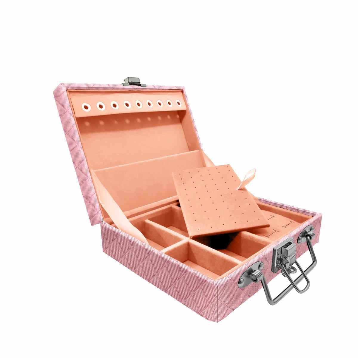 Estojo Maleta Porta Jóias Mini Mista Dijon Rosa Bebê Metalizado