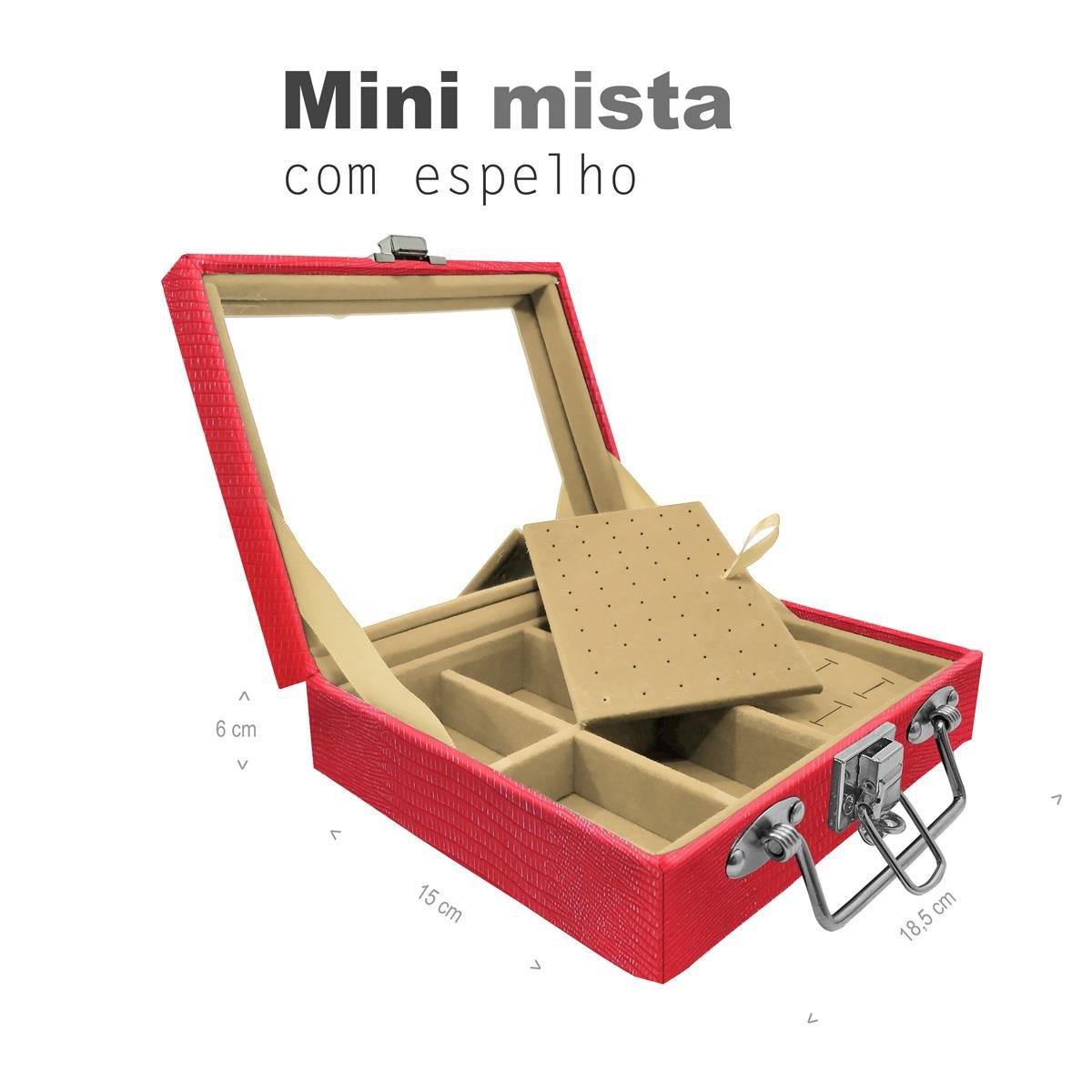 Maleta Mini Mista Jacaré Vermelho Com Espelho - Sob Encomenda