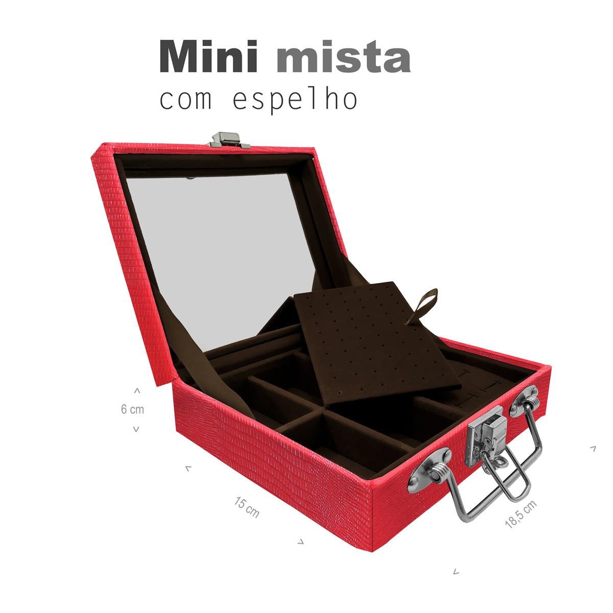 Maleta Mini Mista Jacaré Vermelho Com Espelho - Sob Encomenda