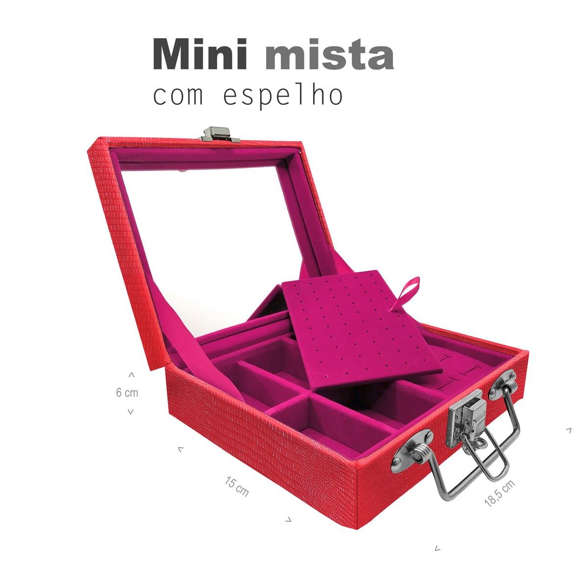 Maleta Mini Mista Jacaré Vermelho Com Espelho - Sob Encomenda
