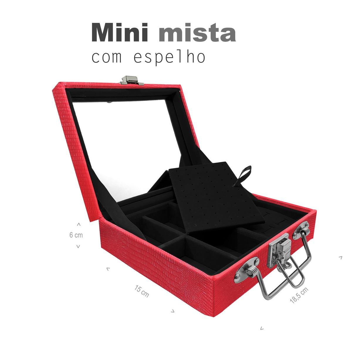 Maleta Mini Mista Jacaré Vermelho Com Espelho - Sob Encomenda
