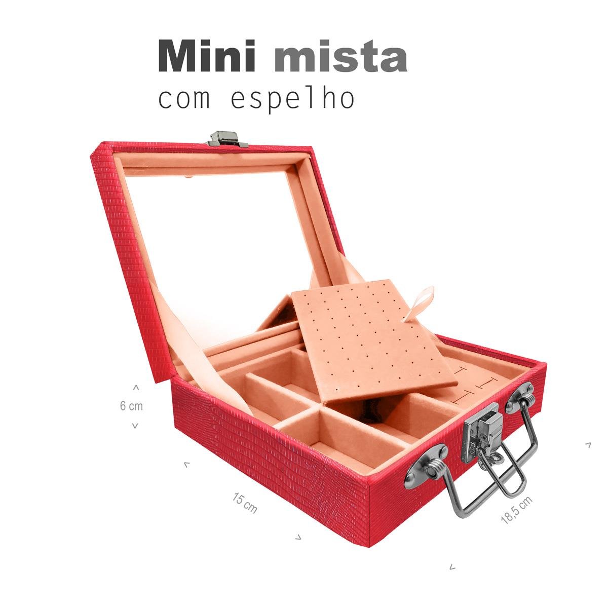 Maleta Mini Mista Jacaré Vermelho Com Espelho - Sob Encomenda