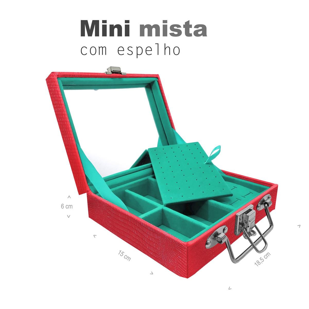 Maleta Mini Mista Jacaré Vermelho Com Espelho - Sob Encomenda