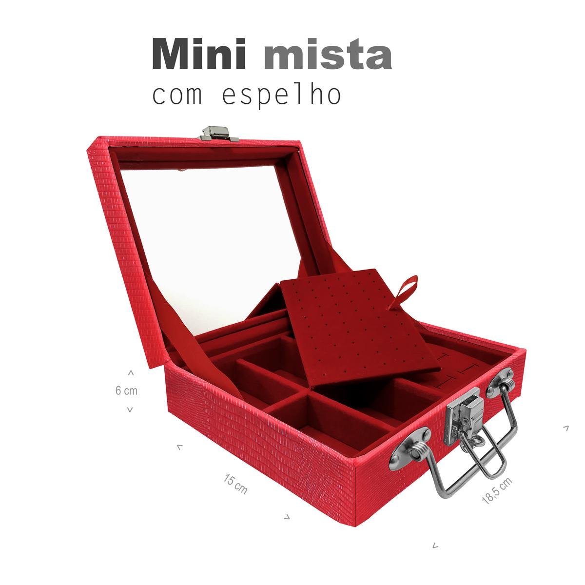 Maleta Mini Mista Jacaré Vermelho Com Espelho - Sob Encomenda