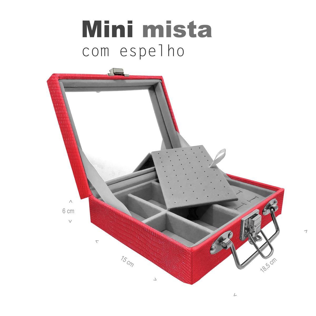 Maleta Mini Mista Jacaré Vermelho Com Espelho - Sob Encomenda