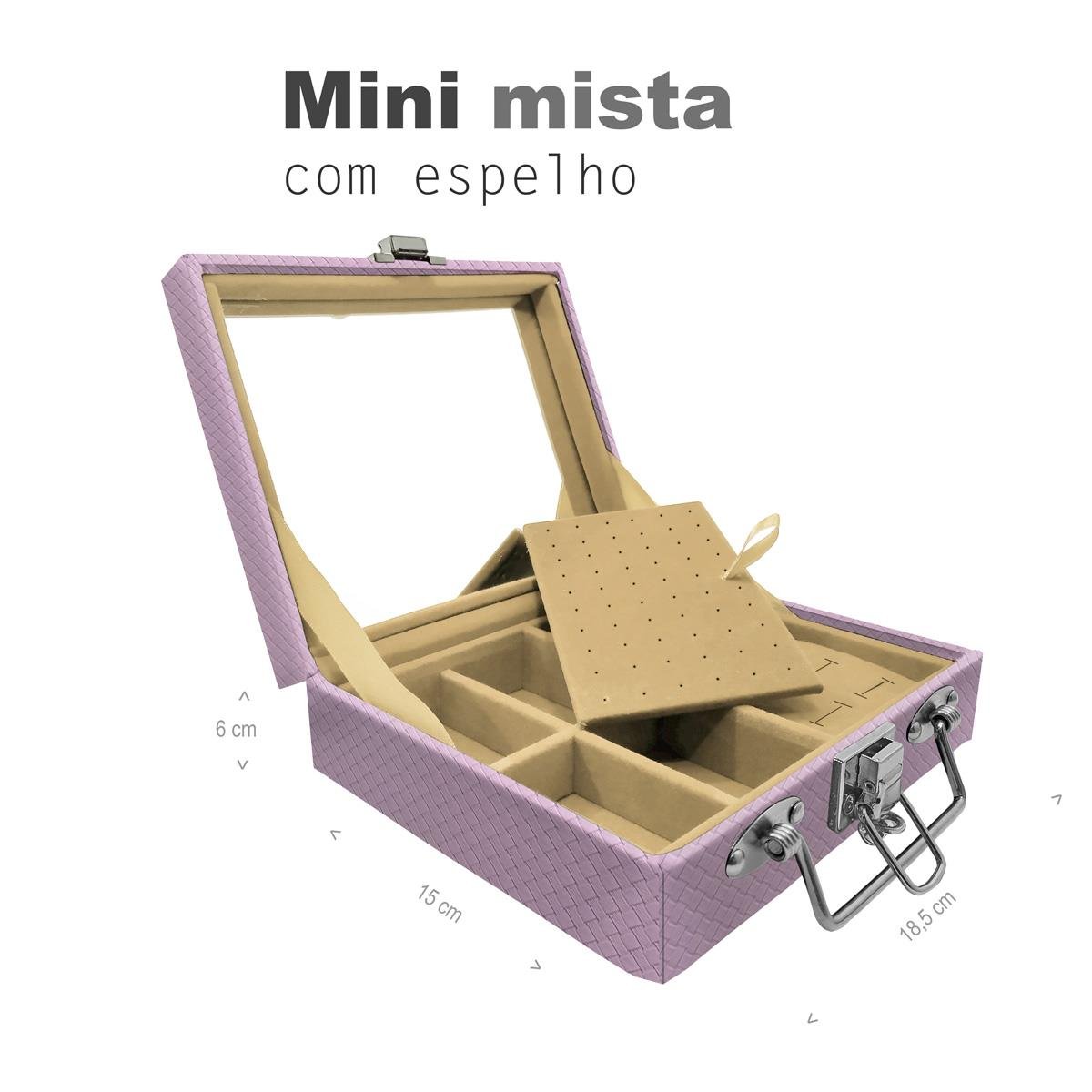 Maleta Mini Mista Ladrilhado Lilás Com Espelho - Sob Encomenda