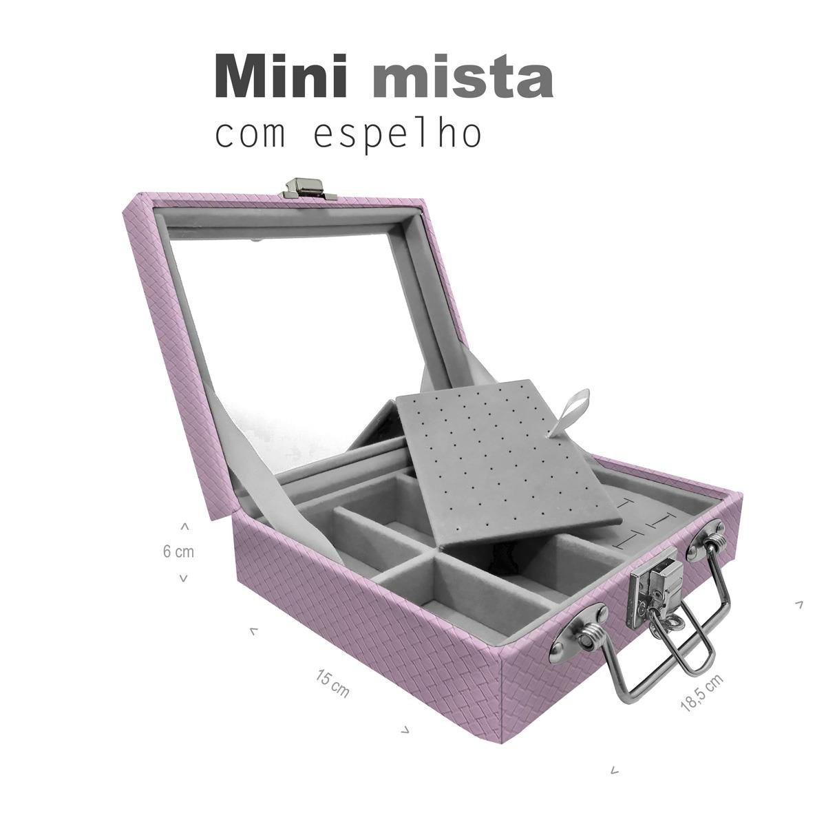 Maleta Mini Mista Ladrilhado Lilás Com Espelho - Sob Encomenda
