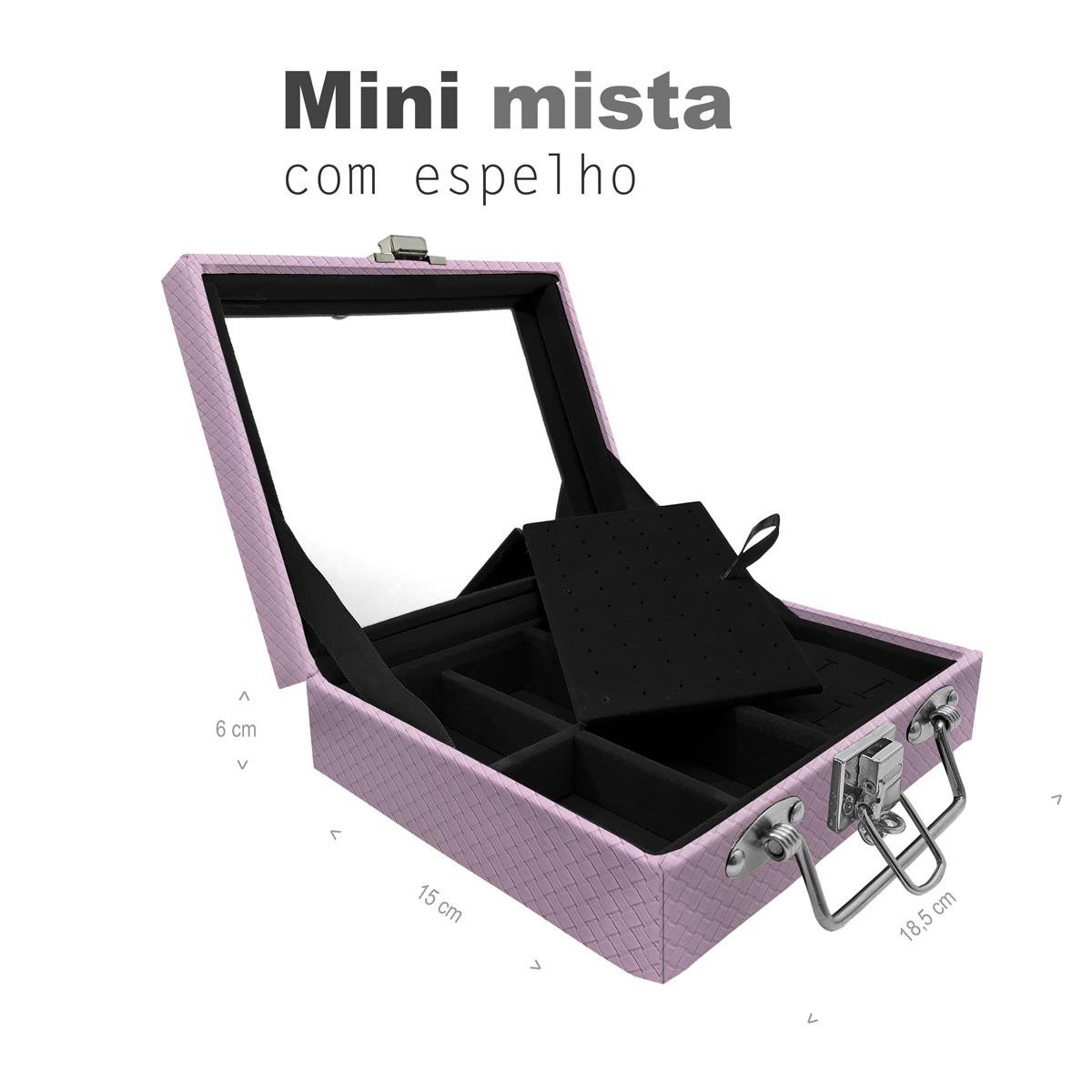 Maleta Mini Mista Ladrilhado Lilás Com Espelho - Sob Encomenda