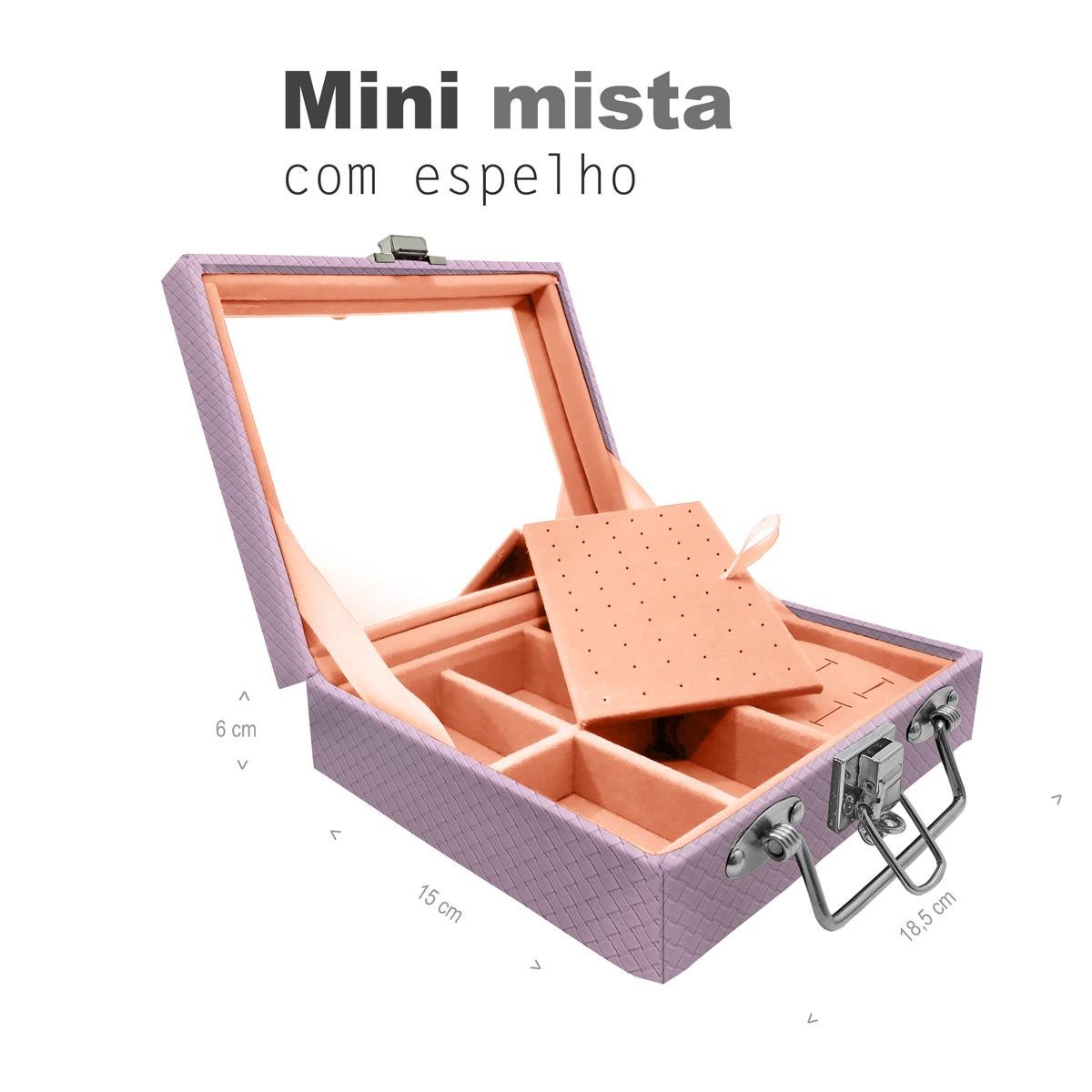 Maleta Mini Mista Ladrilhado Lilás Com Espelho - Sob Encomenda
