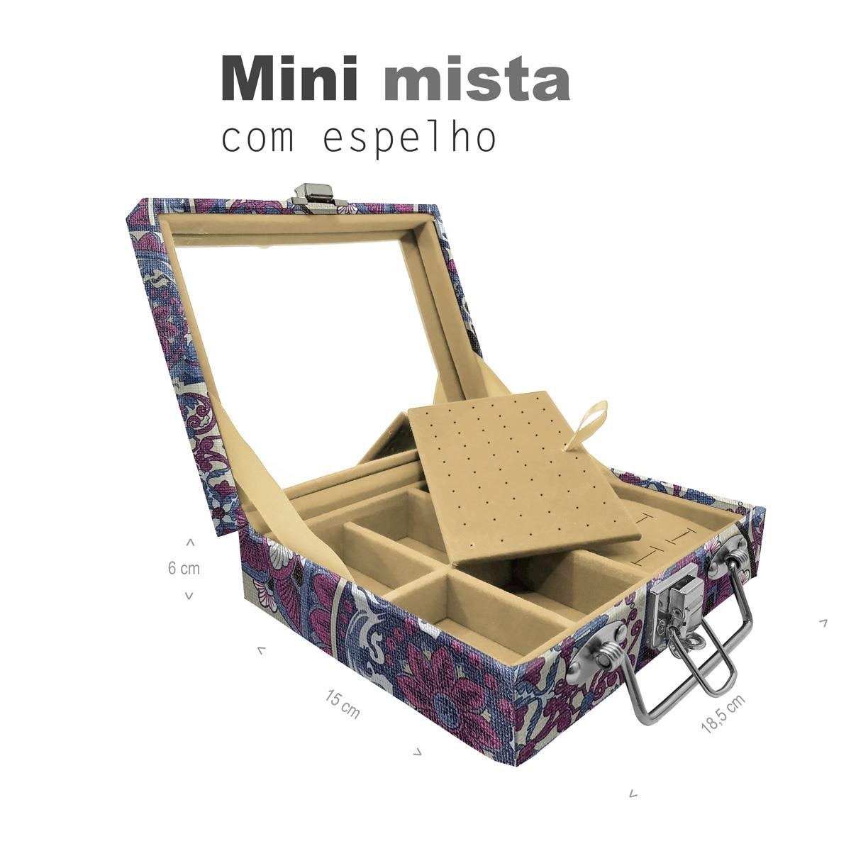 Maleta Mini Mista Mandala Roxa Com Espelho - Sob Encomenda