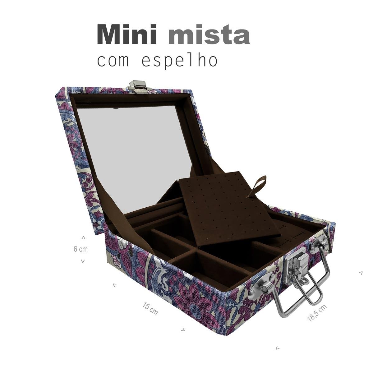 Maleta Mini Mista Mandala Roxa Com Espelho - Sob Encomenda