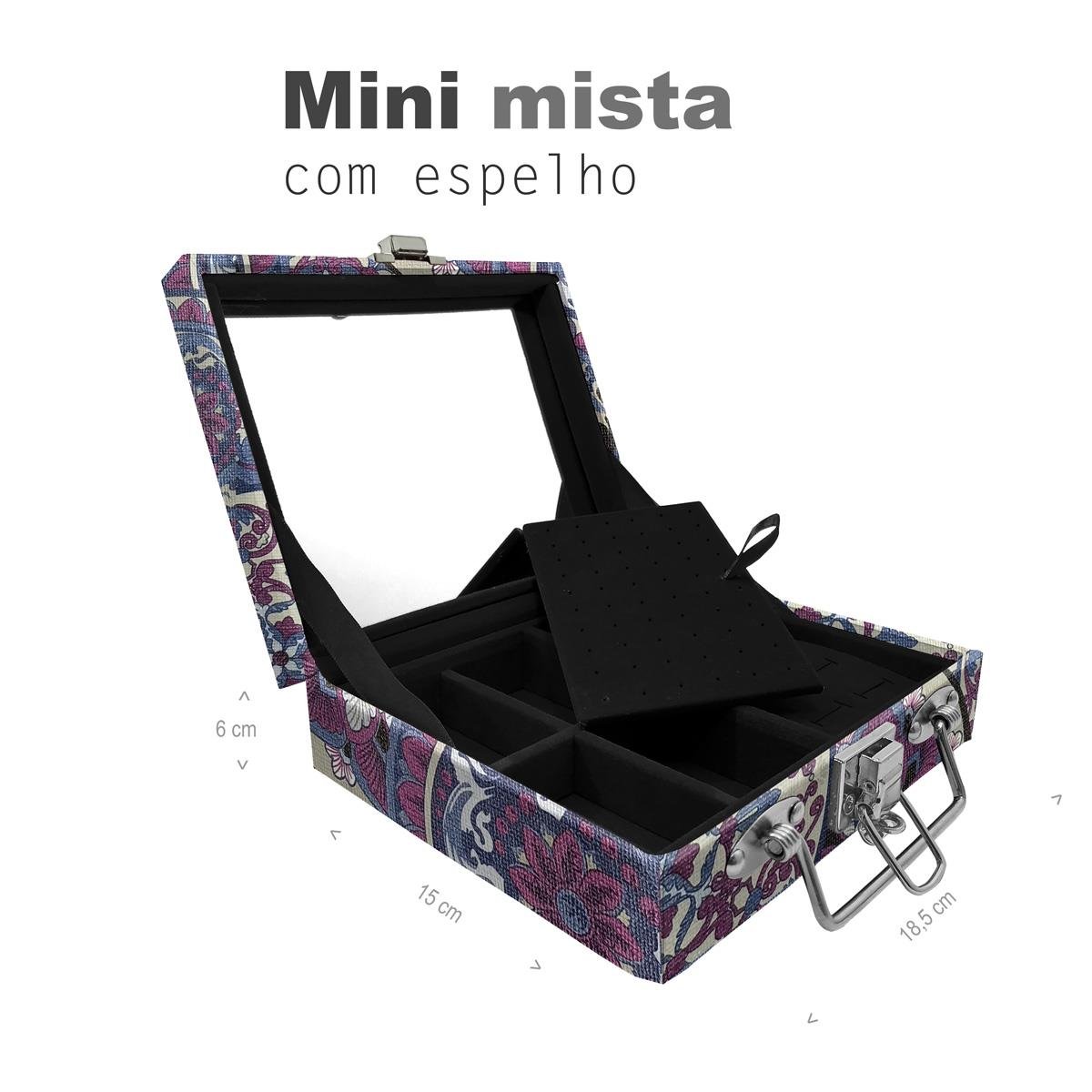 Maleta Mini Mista Mandala Roxa Com Espelho - Sob Encomenda