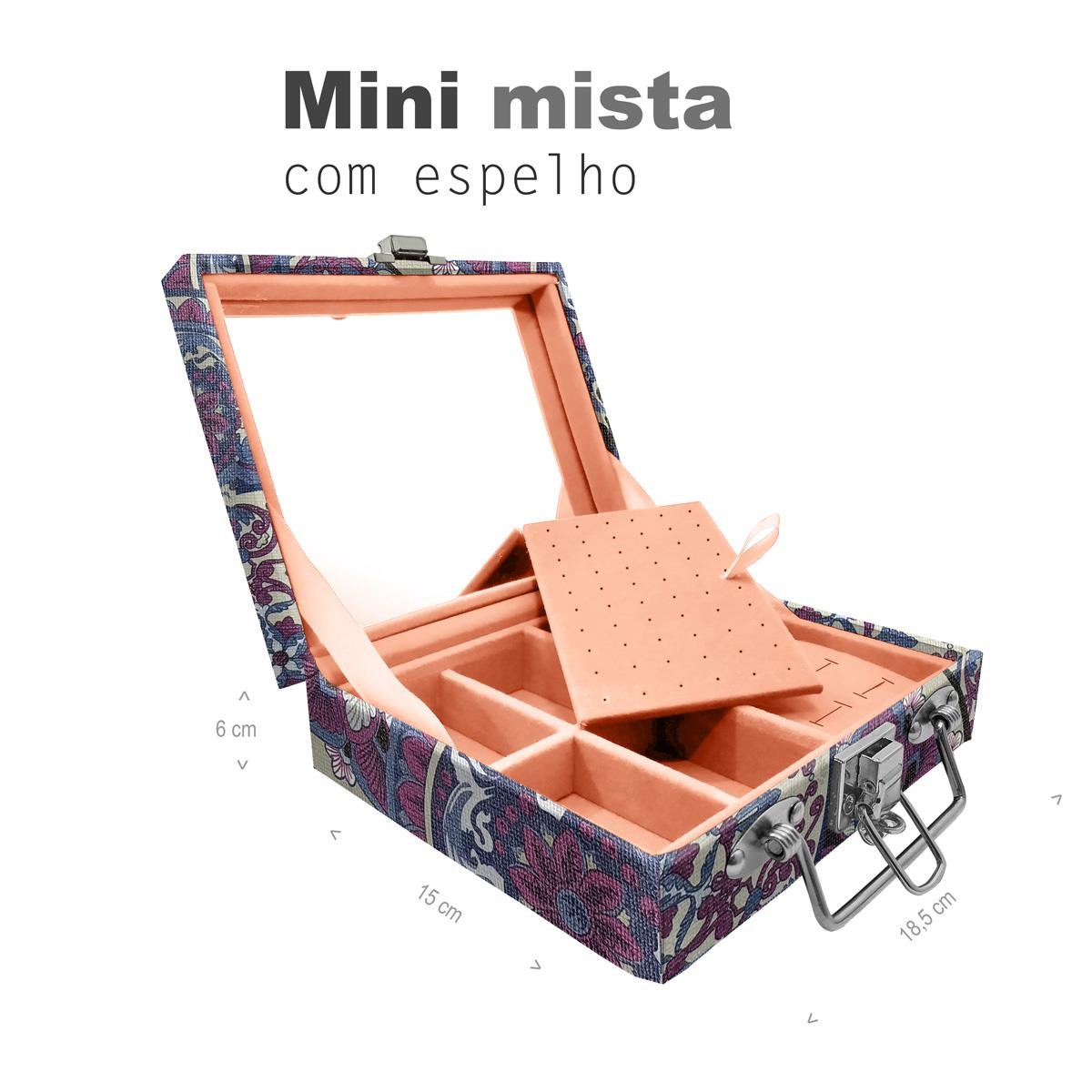 Maleta Mini Mista Mandala Roxa Com Espelho - Sob Encomenda
