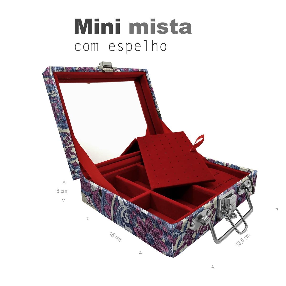 Maleta Mini Mista Mandala Roxa Com Espelho - Sob Encomenda