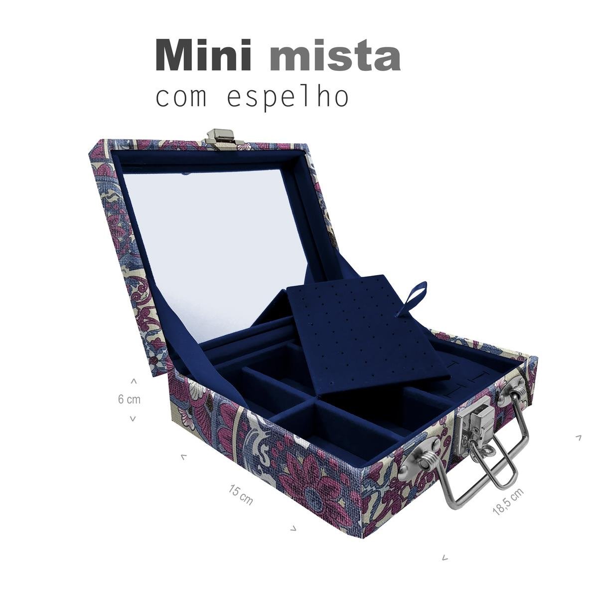 Maleta Mini Mista Mandala Roxa Com Espelho - Sob Encomenda