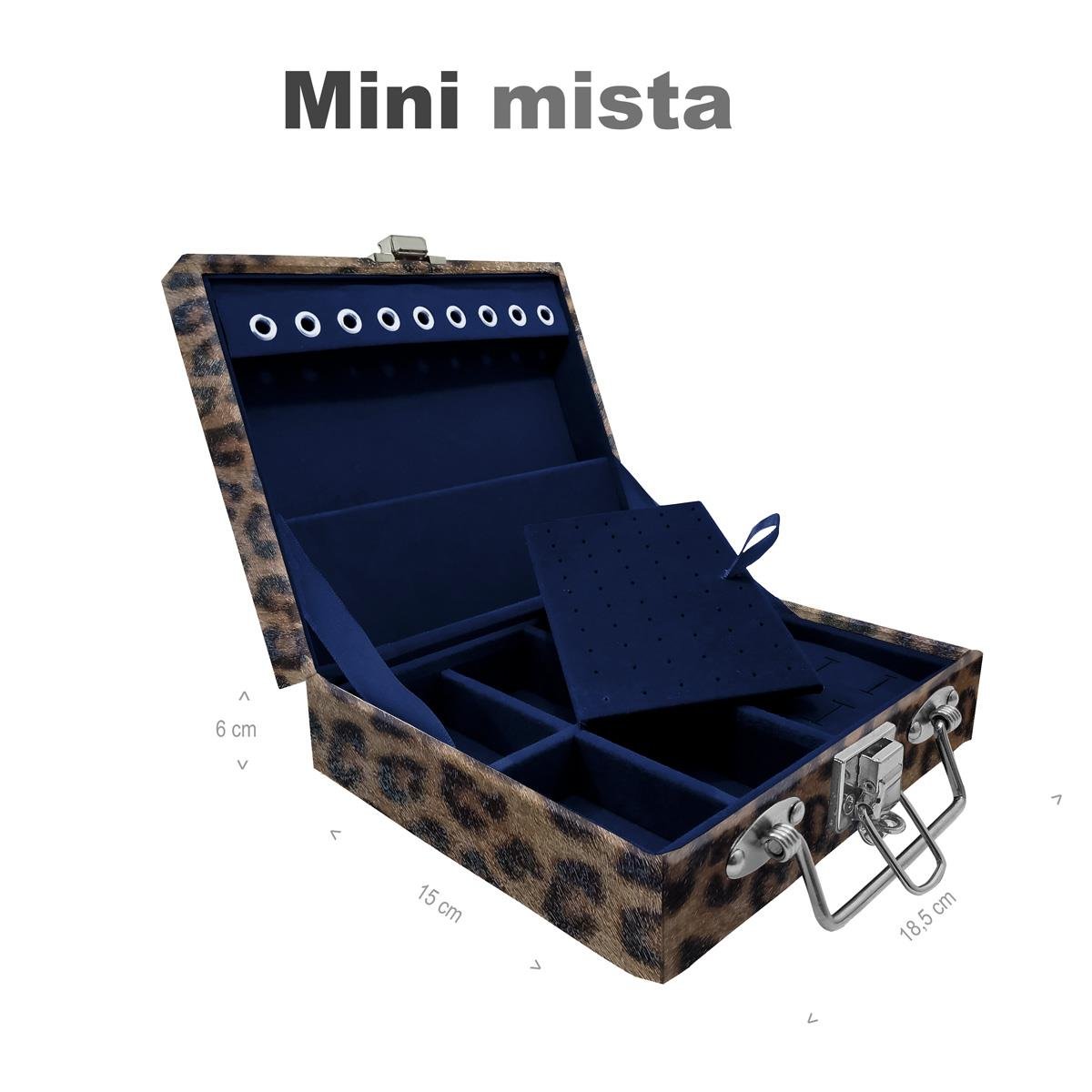 Estojo Maleta Porta Jóias Mini Mista Onça Leopardo