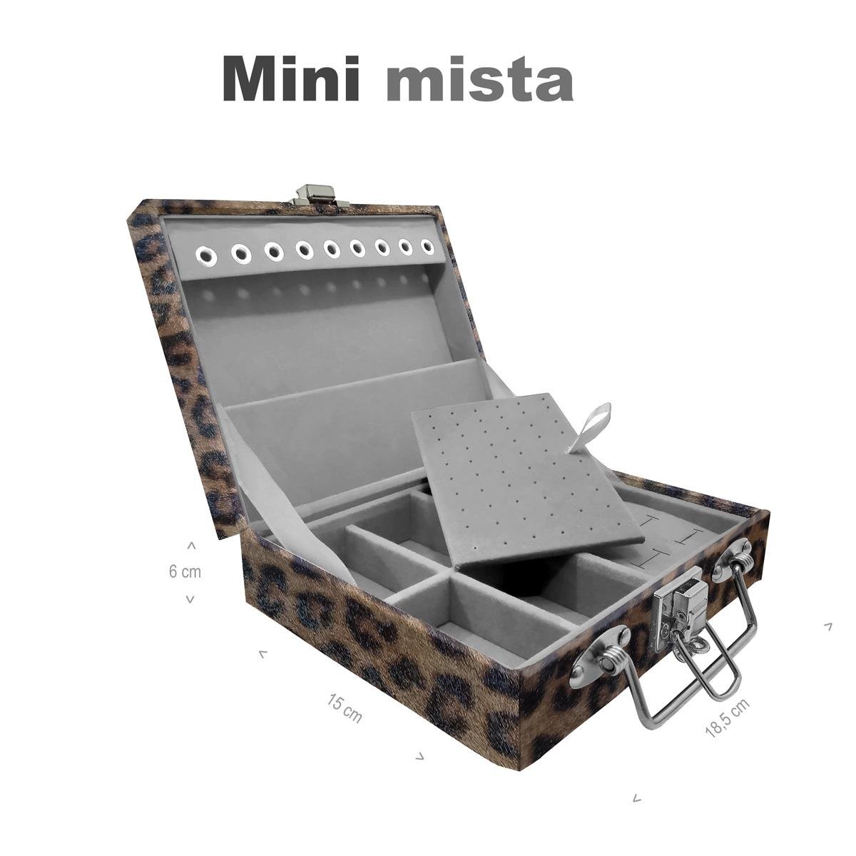 Estojo Maleta Porta Jóias Mini Mista Onça Leopardo