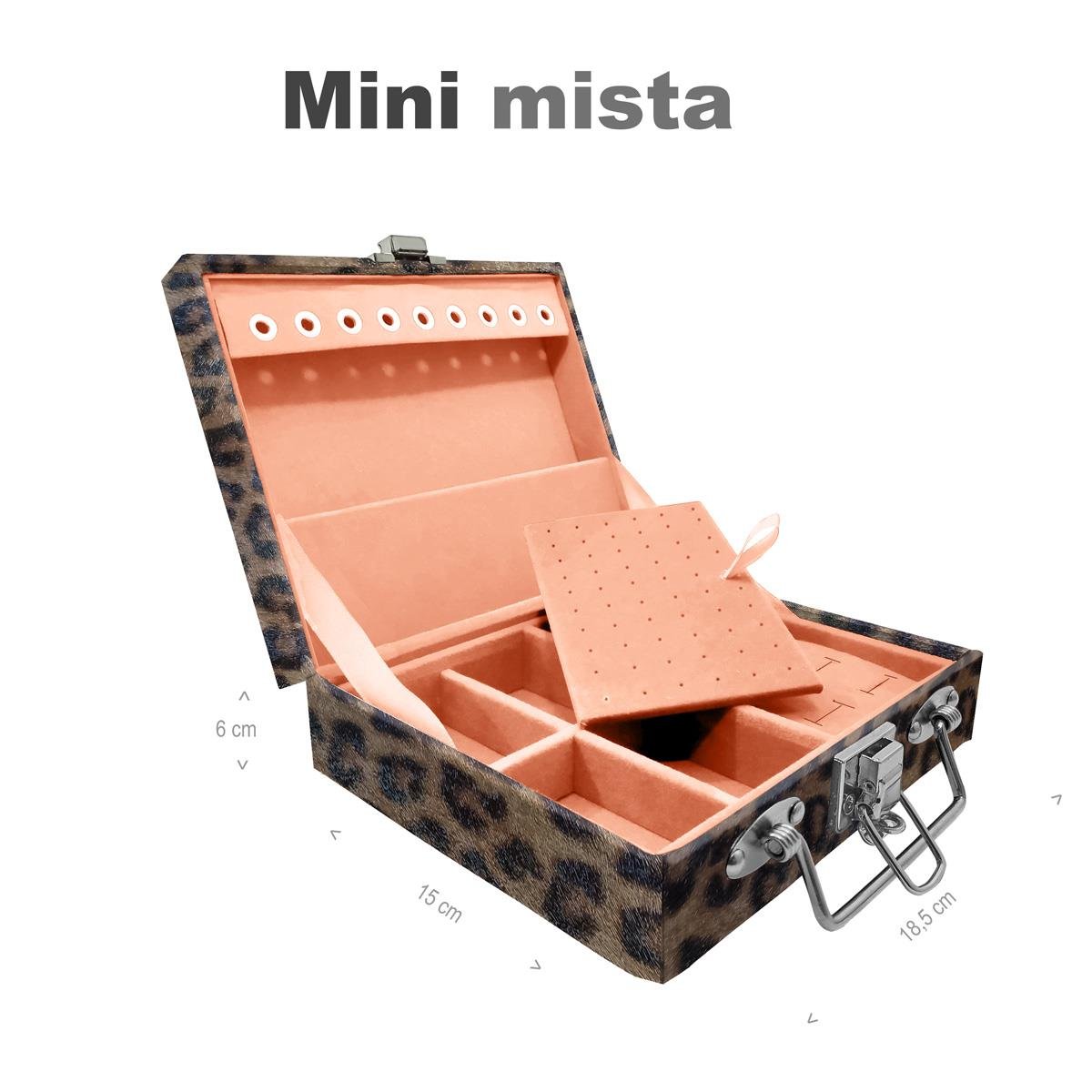 Estojo Maleta Porta Jóias Mini Mista Onça Leopardo