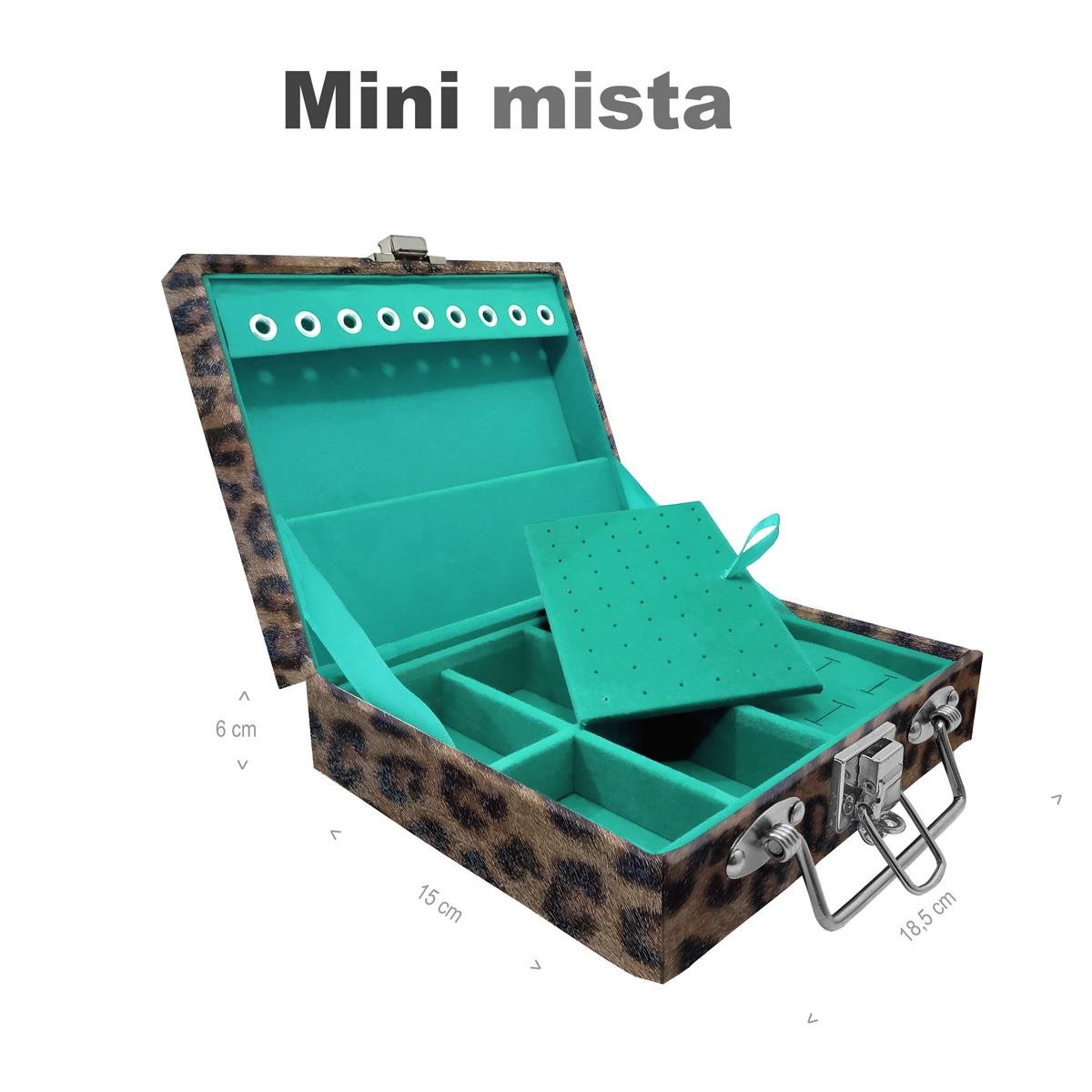 Estojo Maleta Porta Jóias Mini Mista Onça Leopardo