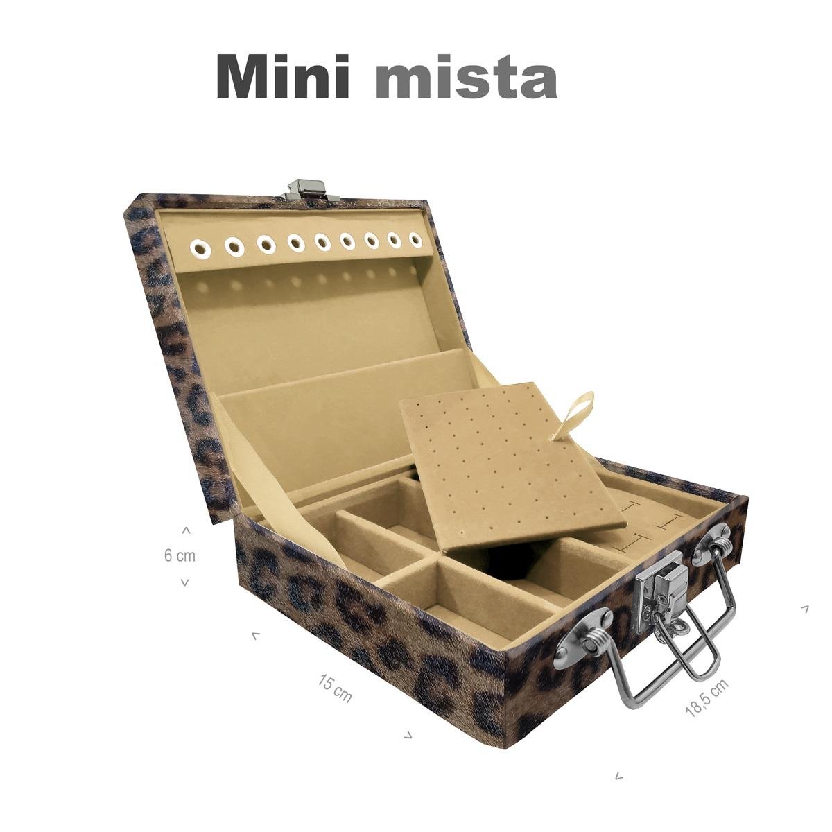 Estojo Maleta Porta Jóias Mini Mista Onça Leopardo