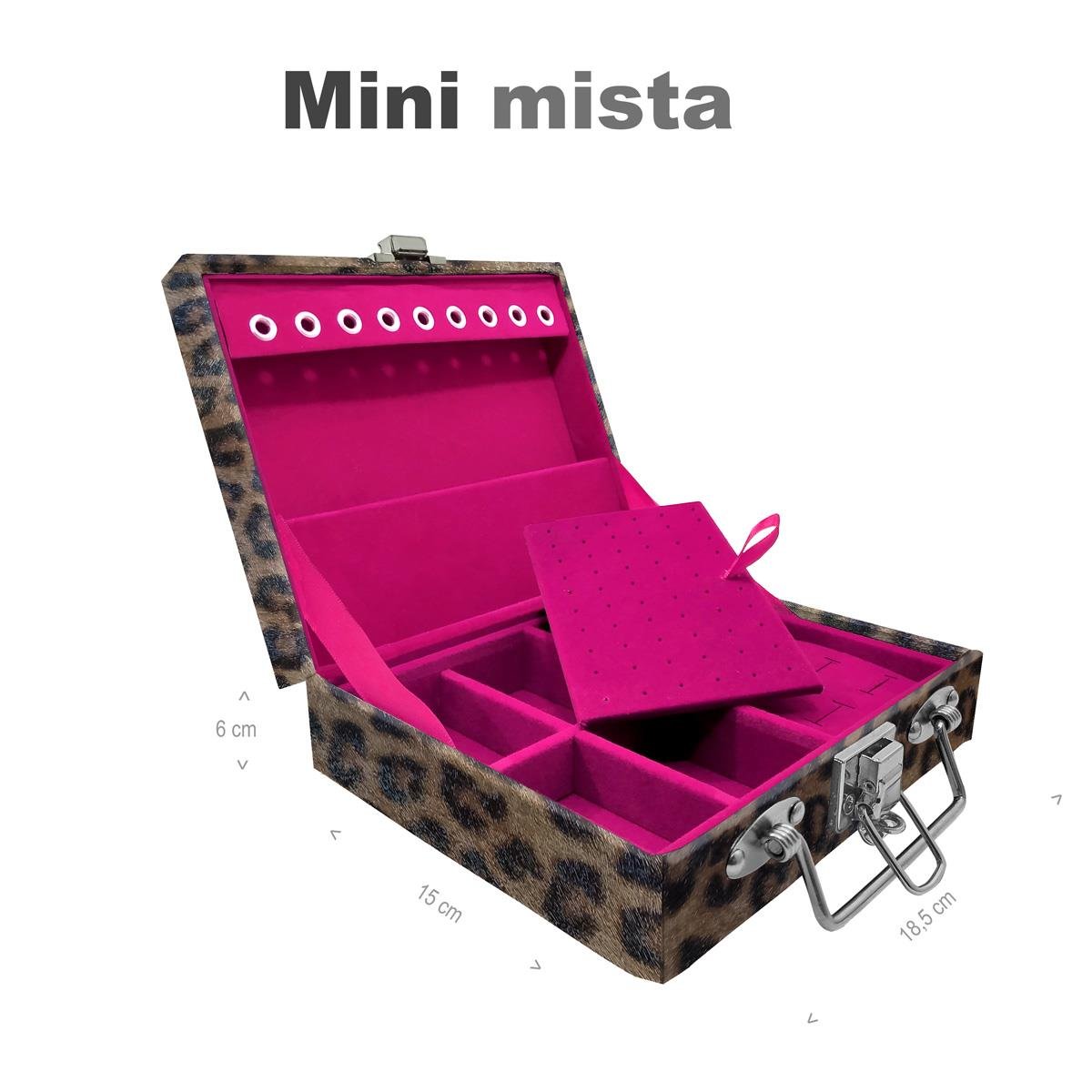 Estojo Maleta Porta Jóias Mini Mista Onça Leopardo