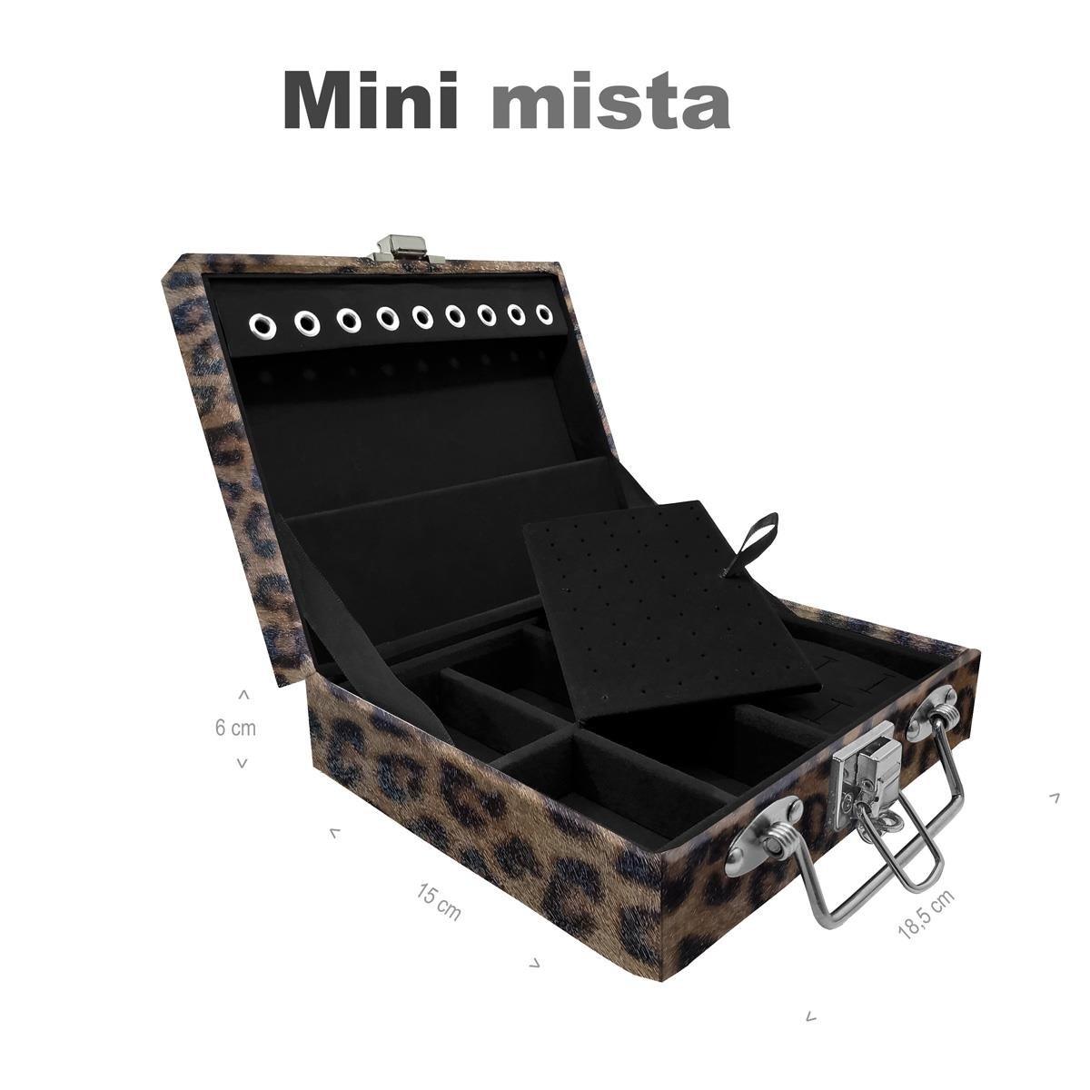 Estojo Maleta Porta Jóias Mini Mista Onça Leopardo